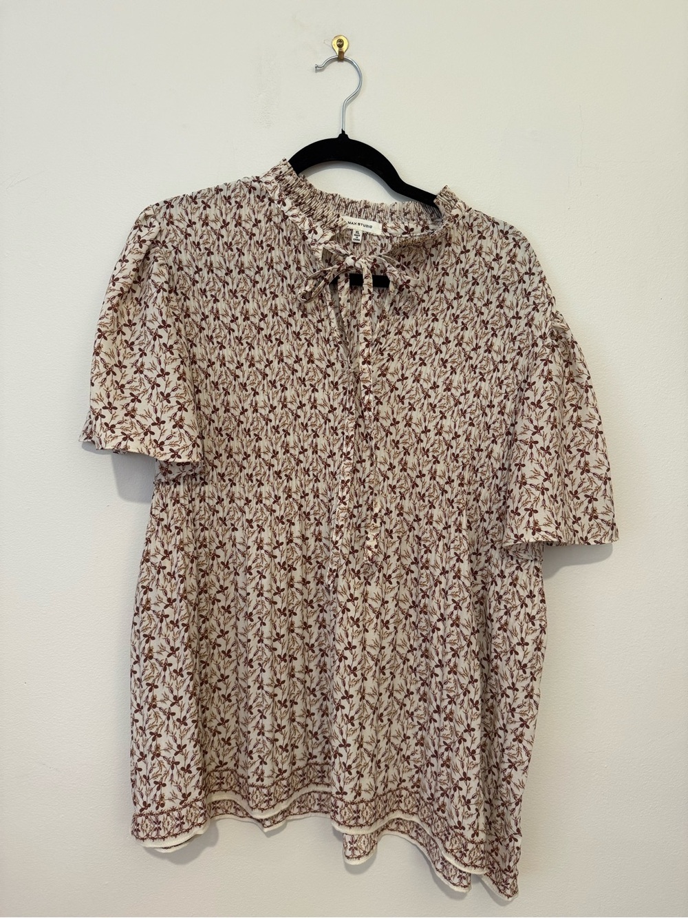 Max Studio Cream and Brown Floral Shirt